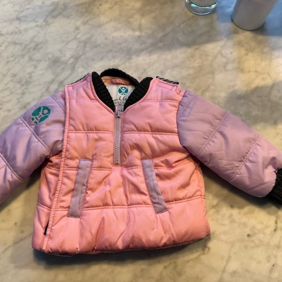 Buckle Me Baby - Pink and Purple Kids Puffer Jacket 6-9 months - Picture 1 of 4